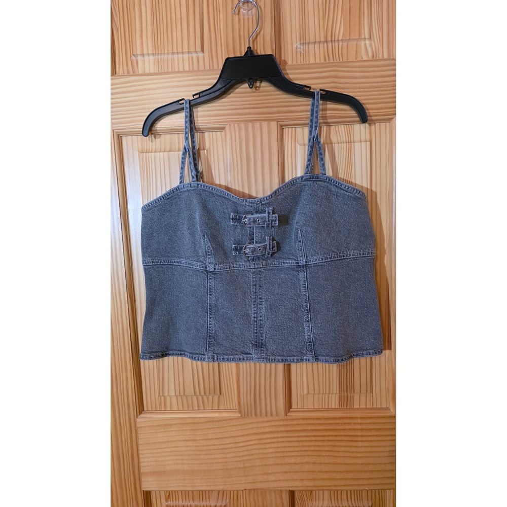 Wild Fable Gray Denim Buckle Corset Cami Top Size L Zipper Back Sleeveless